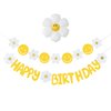 Happy Birthday Banner, Daisy Birthday Party Decorations with Daisy Balloon and Felt Daisy Smiley Face Birthday Banners for Boho Hippie Groovy Smiley Face Party Baby Shower Girl Birthday Decorations
