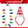 JOYIN 2 Pcs Christmas Lighted Necklace and Santa Hat Headband, Christmas LED Necklace with 12 Bulbs and Xmas Headwear for Christmas and Holiday Perties Xmas Costume Accessories Christmas Party Favors