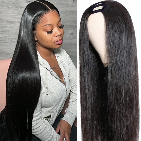 Nvnvdij U Part Wigs Human Hair Wigs For Black Women Brazilian Straight Human Hair Wigs 180% Density Glueless Natural Color U-part Wigs (26inch)