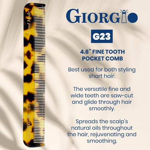 Giorgio G23 Handmade All Fine Tooth Pocket Comb for Men, Hair Comb Straightener for Everyday Grooming Styling Hair, Mustache and Beard for Men Women and Kids, Use Wet or Dry, Saw Cut and Hand Polished
