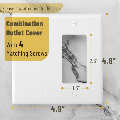 Bates- Combination Wall Plate, Decorator/Blank, 2 Gang Wall Plate, Wall Switch Plate Cover, 2 Gang Switch Plate, Double Gang Wall Plate, 2 Gang Wall Plate White, Wall Plate Combination