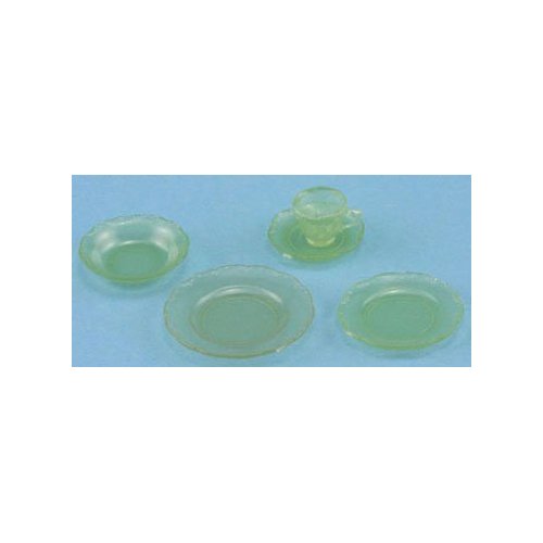 Chrysnbon Dollhouse Miniature Depression Dish Set, 5pc, Green