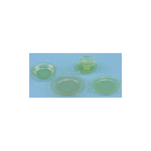 Chrysnbon Dollhouse Miniature Depression Dish Set, 5pc, Green