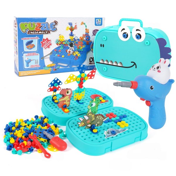 WITERUP Dinosaur Magic Montessori Play Toolbox with Electric Drill - 224Pcs Creativity Tool Box with Drill Kids 3-12 | STEM Educational Toy Set for Fine Motor Skills, DIY Construction, Pretend Play