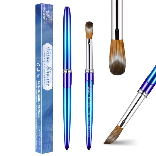 Shine Chance Acrylic Nail Brush Size 12, 100% Pure Kolinsky 3D Art Nail Brush with Gradient Blue Handle, Art Design Powder Nail Brush Pen for Nails Extension & Carving, Acrylic Application Tools
