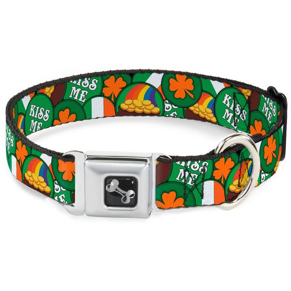 Dog Collar Seatbelt Buckle St Pats 4 Buttons Stacked 13 to 18 Inches 1.5 Inch Wide