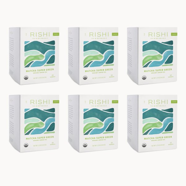 Rishi Tea Matcha Super Green Tea | USDA Organic Direct Trade Sachet Tea Bags, Certified Kosher Caffeinated Japanese Green Tea, Umami Antioxidant Rich Sencha & Matcha Blend | 15 Count (Pack of 6)