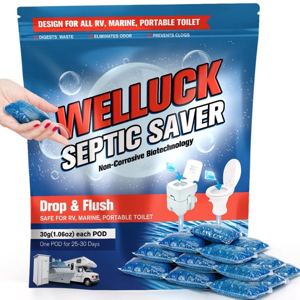 WELLUCK 20 Packs RV Toilet Treatment Drop Ins, Holding Tank Deodorizer for RV Camper Marine Portable Toilet Porta Potty, Camping Toilet Chemicals for Breaking Down Waste, 20 Month Septic Tank Supply