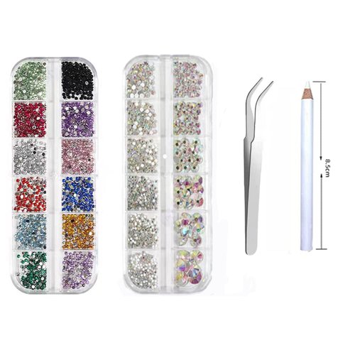 Nail Jewels, Nail Art Rhinestones , Nail Gems,Face Jewels,Nails Diamond Kits for Women Nail Crystals for Nails Rhinestone for Makeup Kit Nail Art (AB rhinestones + multiple color)