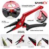 SAMSFX Aluminum Fishing Pliers Hook Remover Braid Line Cutter with Coiled Lanyard and Sheath, Fly Fishing Knot Tying Tool & Retractors (Gray & Red Handle-7'' Split Ring Nose, Fishing Knot Tying Tool)