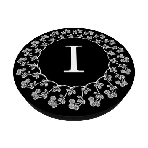 Fun Cell Phone Pop Up Holder,Cute White Floral Rose Letter I PopSockets Grip and Stand for Phones and Tablets