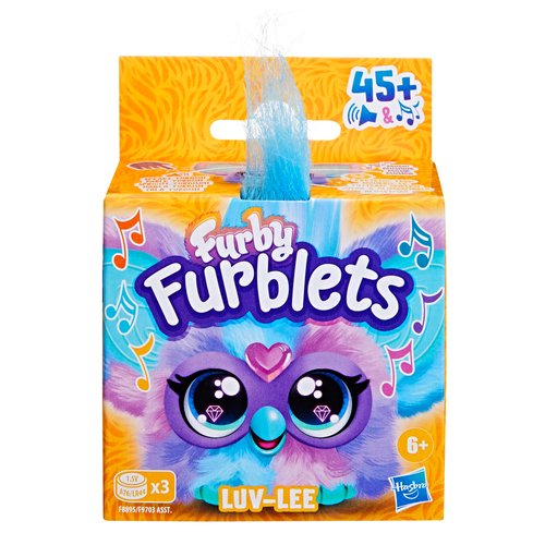 Furby Furblets Luv-Lee Mini Friend, 45+ Sounds, K-Pop Music & Furbish Phrases, Electronic Plush Toys, Purple & Blue, Kids Easter Basket Stuffers or Gifts, Ages 6+