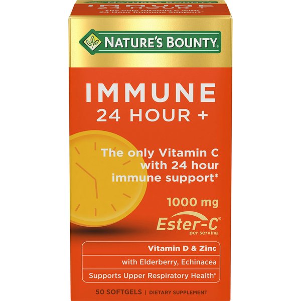 Nature's Bounty Immune 24 Hour +, The only Vitamin C with 24 Hour Immune Support from Ester C, Rapid Release Softgels, 50 Count