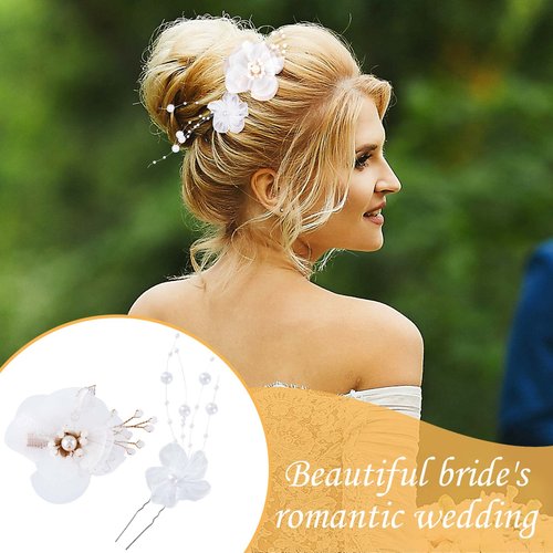 HINZIC 2 Pcs Bridal Hair Clips and 2 Pcs Wedding Hair Pins White Flower Pearl Hair Comb Pins Barrettes Hair Accessories for Bride Bridesmaids Women Girls