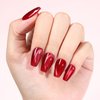 CHRISTINE SHELLY Press On Nails Reusable Handmade CatEye Sparkle Manicure Glitter Effect Custom Nail Medium Coffin Red 10Pics With Professional Nail Kit (M)