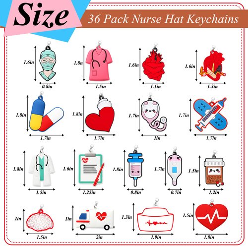 Henoyso 36 Pack Nurse Keychain Nurse Gifts for Christmas Party Favors CNA Nurses Week Gift Nurse Week Day School Nurse Gifts Rn Nurse Keychains(Elegant Style)