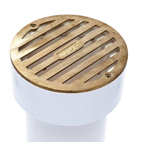 NDS 910B, 4 In. Round Grate Drain Cover, with PVC Collar, Connects to 3 Inch Drain Pipe & 4 Inch Drain Fittings, for Small Lawns, Landscaping and Patios, Satin Brass