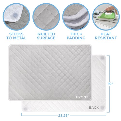 HOLDN’ STORAGE Ironing mat, Magnetic Laundry mat, 28.25” x 19”, Gray, Quilted, Washer and Dryer Countertop, Ironing pad