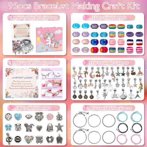 Soleebee Charm Bracelet Making Kit, Unicorn Mermaid Jewelry Making Supplies Beads DIY Art Craft Set Jewelry Making Kit for Girls Teens Age 6-12