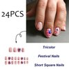 24Pcs 4th of July Press on Nails Short Independence Day Fake Nails American Flag Stars Full Cover Glue on Nails Patriotic False Nails Acrylic Nails Heart Stick on Nails for Women Manicure Decorations