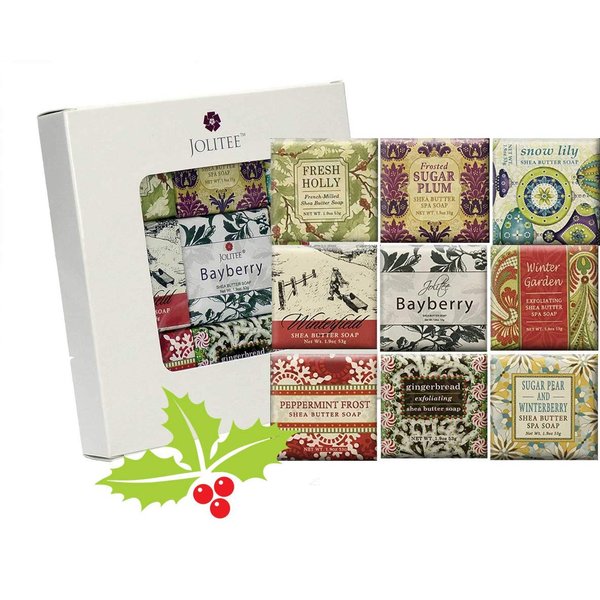 Jolitee French Milled Botanical Soap Sampler Set of 9 - Individually Wrapped Vegetable-Based Mini Soaps with Essential Oils, Shea Butter, and Natural Extracts (Seasons Scents)