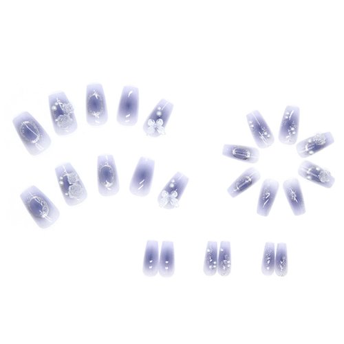 Hkanlre Press on Nails Purple Medium Fake Nails Tips Full Cover Gradient False Coffin Butterfly Nails for Women and Girls 24PCS