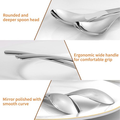 Eisinly Soup Spoons, 6 Pieces Cereal Spoon, 6.7 Inch Table Spoons Silverware Thickened Stainless Steel, Kitchen Spoon Set of 6 for Soup, Silver, Dishwasher Safe