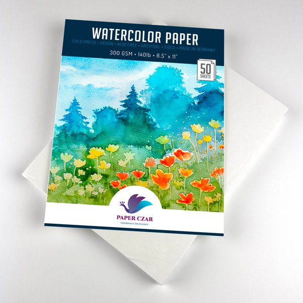 50 Sheets Watercolor Paper White Cold Press (300GSM, 8.5x11)