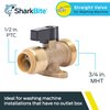 SharkBite 1/2 Inch x 3/4 Inch MHT Washing Machine Straight Valve, Push to Connect Brass Plumbing Fitting, PEX Pipe, Copper, CPVC, PE-RT, HDPE, 25559LF