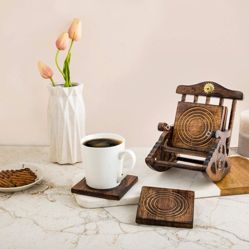 Divit Coasters Wooden for Drinks, Eco-Friendly, Absorbent, Antique Look Handcrafted Coasters (Rocking Chair)