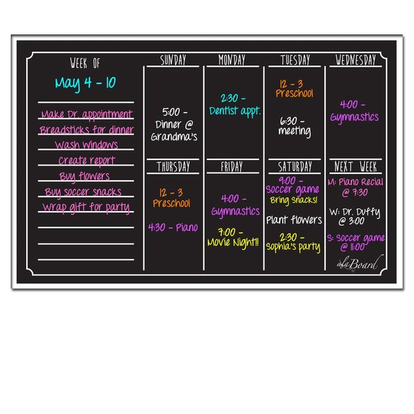 Dry Erase Magnet Weekly Calendar Black Fluorescent Fridge Magnet