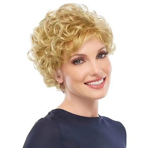 Beweig Short Curly Blonde Wigs for White Women Natural Looking Synthetic Heat Resistant Fiber Wig for Daily Use With Wig Cap
