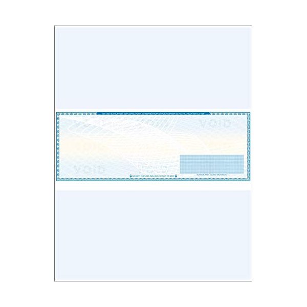 100 Blank Check Stock - Check in Middle Art Deco- Paper Weight # 70"High Security" Check Paper Light Blue Art Deco