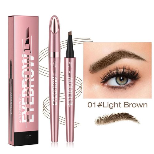 Eyebrow Microblading Pen, 3D Waterproof Microblading Eyebrow Pencil Contouring Pen, 4-Tipped Precise Brow Pen, Natural Long-Lasting Fine Stroke Magic Eyebrow Pencil (Light brown)