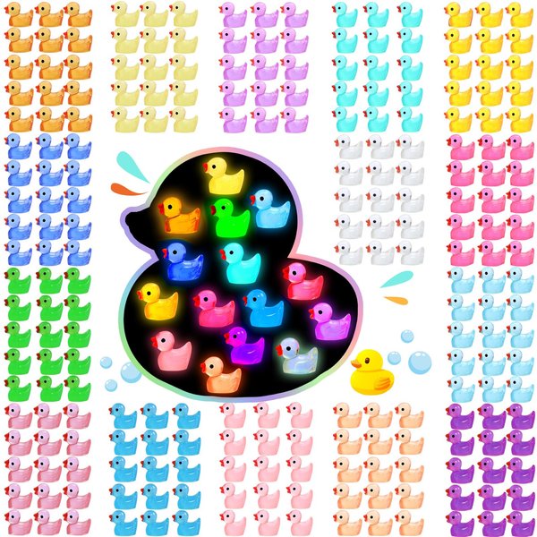 DWWPOO 225 Pcs Luminous Mini Resin Ducks Bulk 15 Colors Tiny Duck Glow in The Dark for Garden Micro Landscape Dollhouse Aquarium Potted Ornament Charms Birthday Party DIY Toys Craft Accessories
