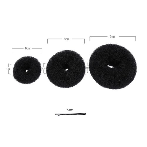 3 Pieces Hair Donut Bun Maker, Women's Donuts Hair Ring Bun Former Shape Hair Style Bun Maker Set with Black Hair Pins