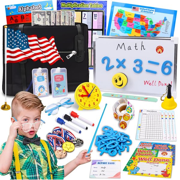 Jevou Pretend Play Teacher Set, Classroom Role-Playing Kit Interactive Play Learning Toys Teacher Gift Ideas for Kids