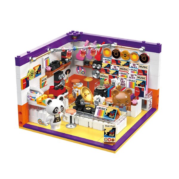 Hallisun Friends House Building Block Set, Bear Record Shop Business City View Small Brick Model, Mini Construction Toy, Hobbies Christmas Birthday Gift for Teens Children Kids Boys Girls 6+, 554pcs