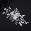 Teyglen Flower Pearl Bride Wedding Hair Comb Silver Crystal Hair Comb Bridal Hair Piece Decorative Hair Accessories for Bride Rhinestone Headpiece for Women Grils (Silver)