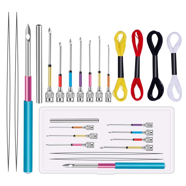 8 Pcs Punch Needles,Embroidery Stitching Punch Needle, Embroidery Poking Cross Stitch Tools Needle Punch Kit Knitting Needle Art Handmaking Sewing Needles with 4 Colors Thread