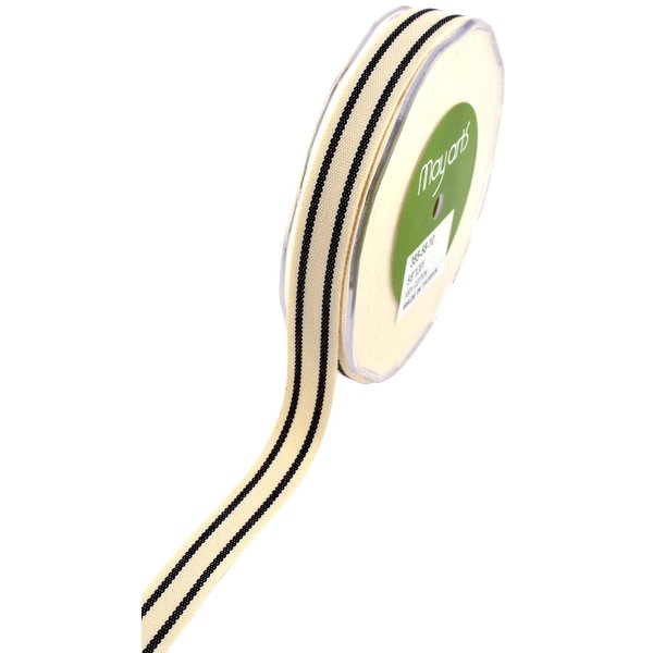 May Arts 5/8-Inch Wide Ribbon, Organic Cotton with Black Stripes