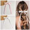 4Pack Satin Hair Bow Clips with Long Tail, Bowknot Ribbon Tassel Hair Clip, Bridal Hair Accessories Gift for Women Girls