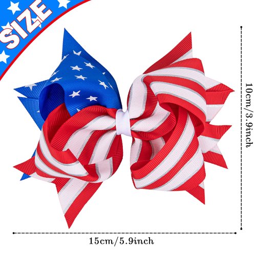 Whaline Jumbo 4th of July Bow Hair Clips 5.9inch American Flag Barrette Hair Bow Patriotic Stars and Stripes Hairgrips Baby Girls Women Hair Accessories for Independence Day Memorial Day, 2Pcs