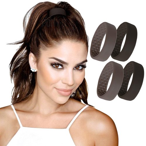 PONY-O 4 Pack Original Hair Tie Alternative - Revolutionary Ponytail Holder Hair Accessories for Women - Medium Size PONY-O for Normal Hair - Brown and Dark Brown
