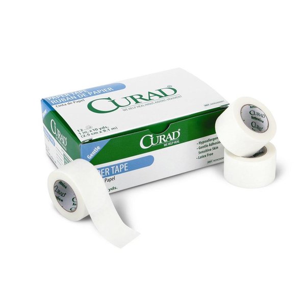 Paper Adhesive Tape, 1" x 10 yds, White, 12/Pack