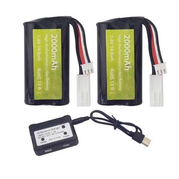 sea jump 2PCS 7.4V 2000mah Lithium Battery with Odamiya Plug and 2in1 Charger for UDI009 UDI902 UDI002 AA102 feilun FT009 RC Remote Control Ship High-Speed Boat Model Battery