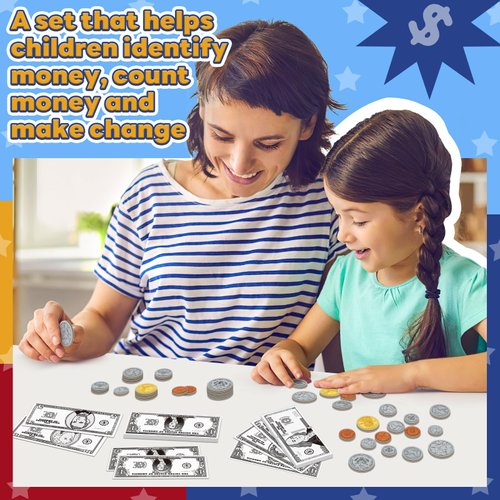 Zazopup Pretend Play Money for Kids for Learning, Math Manipulatives for Toddlers, Math Games for Teaching, Counting, Bills and Coins, Educational Toys for Kindergartner Classroom,Homeschool Supplies
