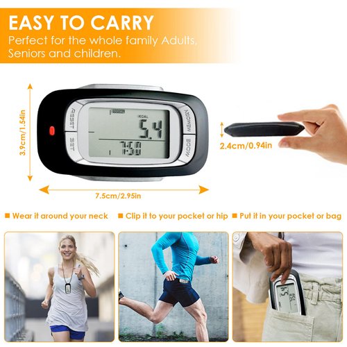 3D Step Counter with Clip and Lanyard, Accurate Digital Pedometer with Large Digital Display 7 Days Memory Calorie Counter Accurately Track Steps for Men Women Adults Seniors