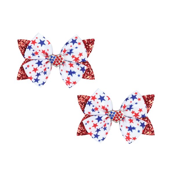 Koolgil 4Th of July Independence Day Amercian Flag Element Hair Clip Double Layer Swallowtail Bowknot Hair Clip and Stripe Stars Hair Clip for Children and Young Women (B-Red White)