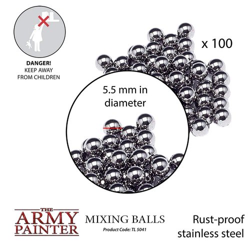 The Army Painter Paint Mixing Balls - Rust-Proof Stainless Steel Paint Mixing Balls for Mixing Model Paints - Stainless Steel Mixing Agitator Balls and Paint Balls, 5.5mm - apr. 0.22in, 100 Pcs